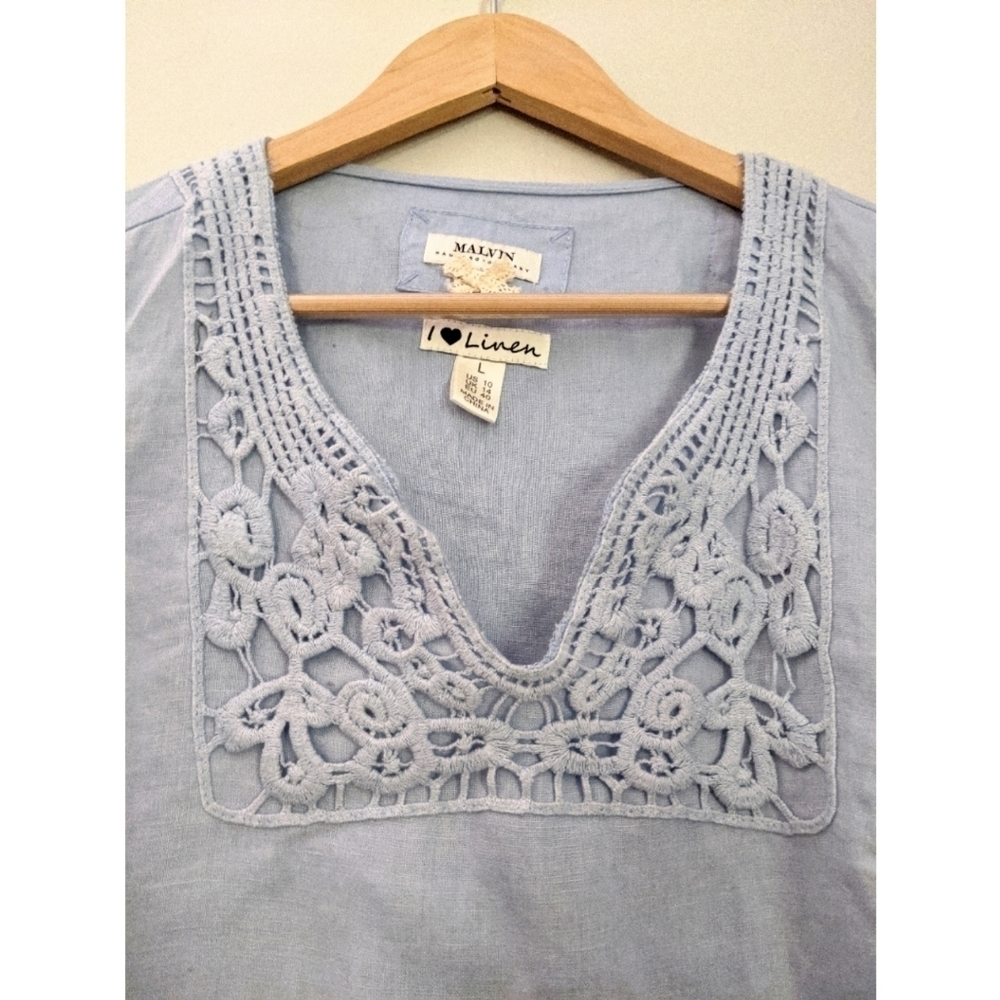 Malvin I Love Linen Embroidered Blue Tunic Dress - Picture 3 of 8
